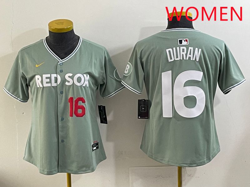 Women 2025 Boston Red Sox #16 Duran Light Green Joint Name Nike MLB Jersey style 3